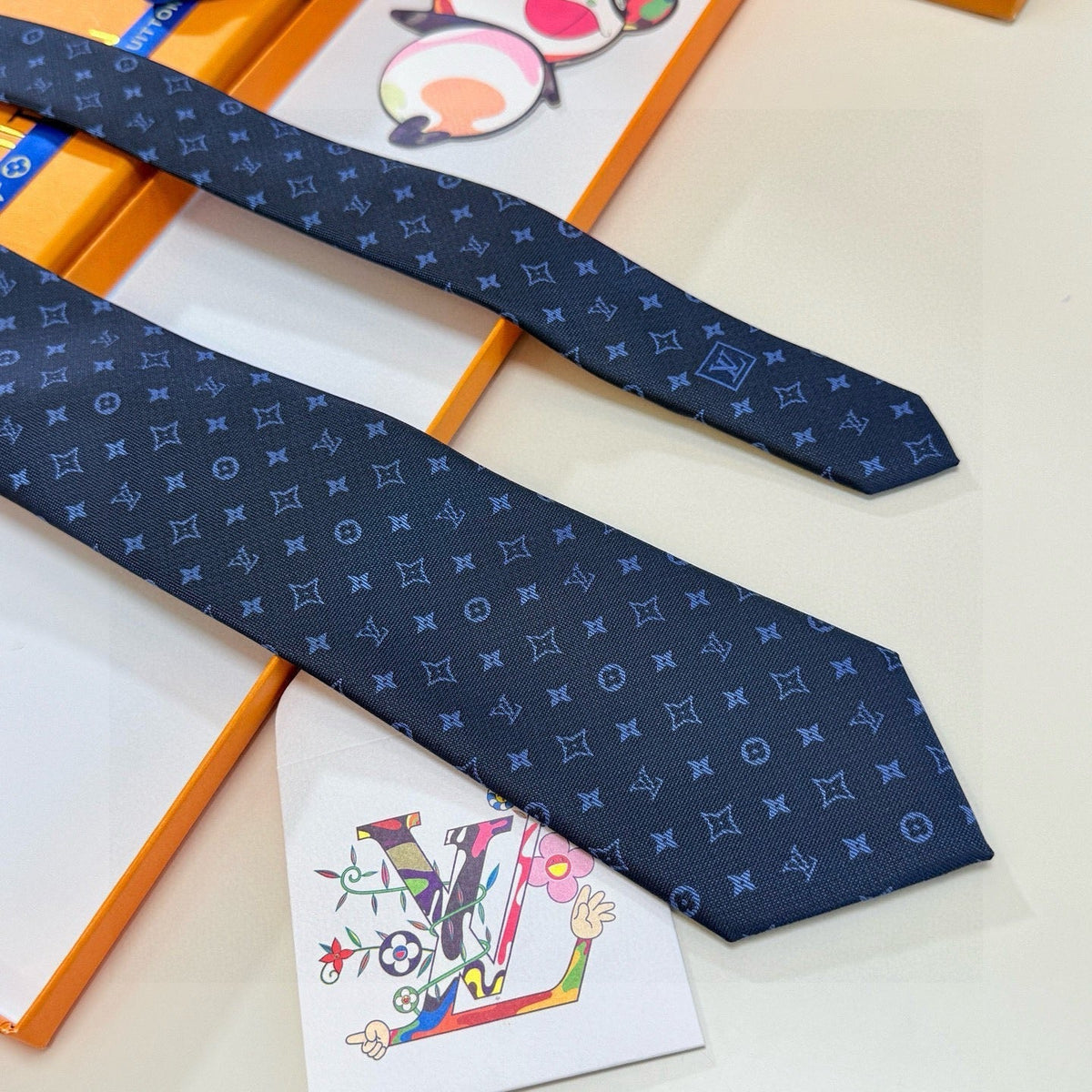 Louis Vuitton Style Men's Monogram Micro Pattern Silk Tie